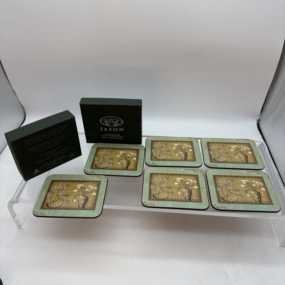 Coasters by Jason Tea Room Bouquet Set of 6 Rectangular with Box Cork Backed